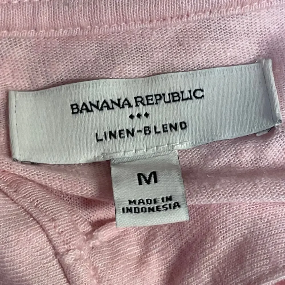 Banana Republic Men's Pink Linen Short Sleeve Golf Casual Polo Shirt Top Size M